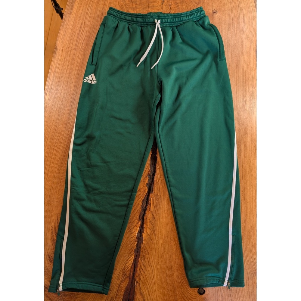 Adidas Womens Track Pants‎ Green White Stripe Ankle Zip Fleece Joggers Medium
